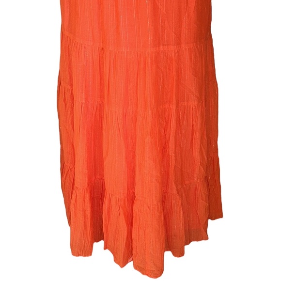 Marie Oliver Kinley Ruffle Orange Metallic Silver Tie Bow Detail Maxi Dress - S - Picture 10 of 13